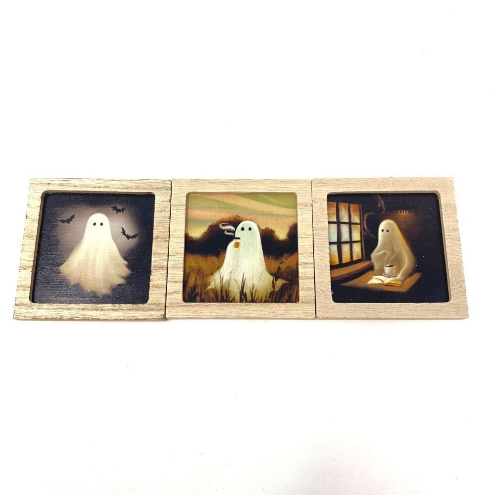 Target 2025 Halloween Ghost Art Wood Frame Magnets Set of 3 Decor Bats Coffee